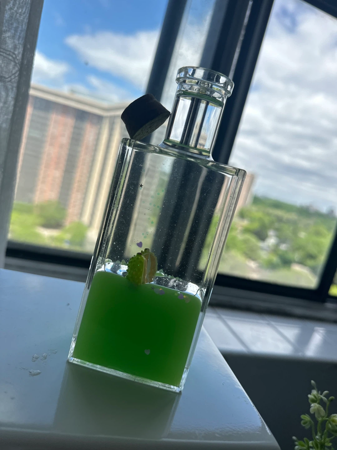 Glass bottle and a timer