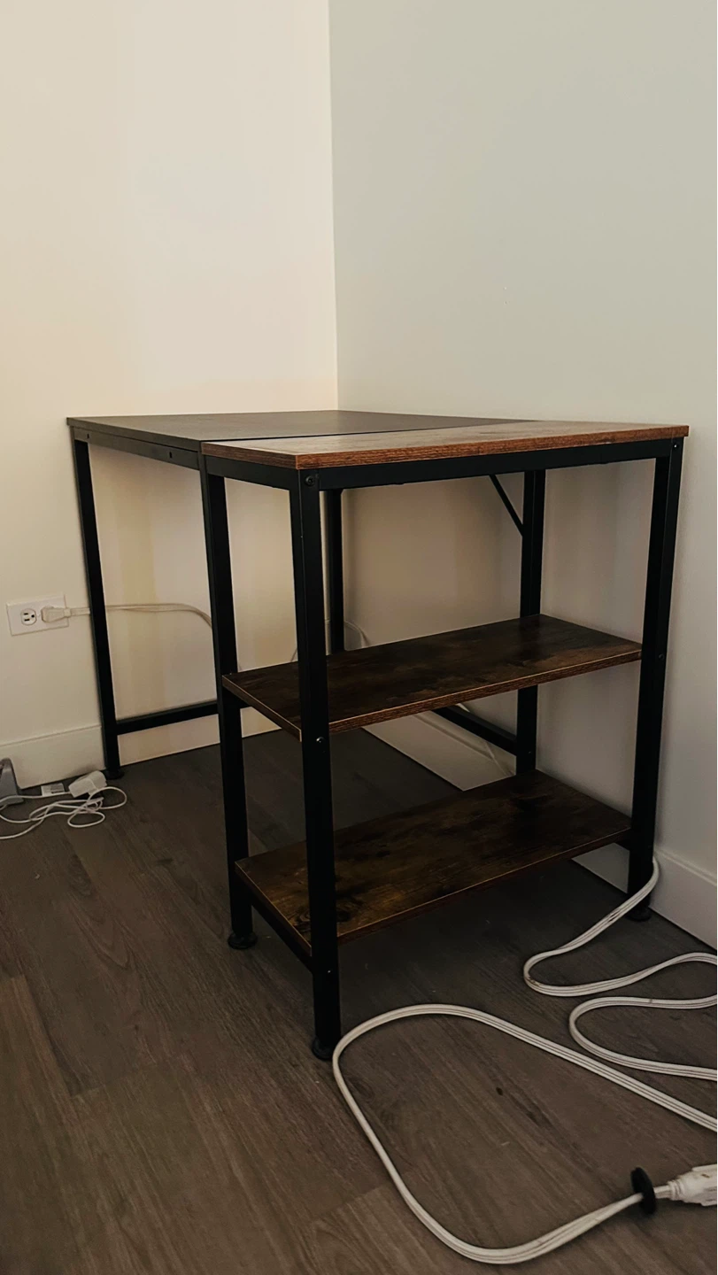Industrial Desk with 3-Tier Shelving Unit — Rustic Brown & Black