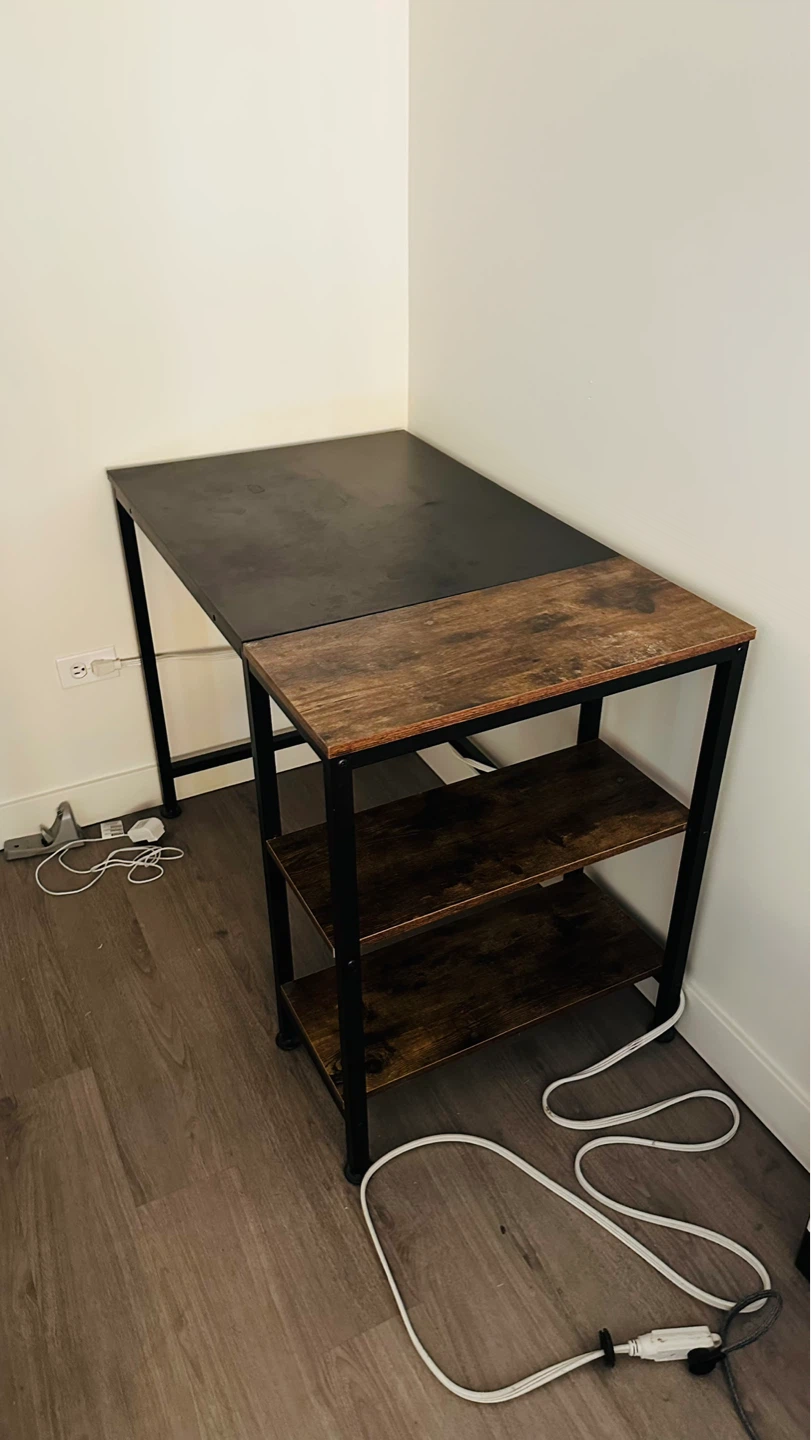 Industrial Desk with 3-Tier Shelving Unit — Rustic Brown & Black - photo 2