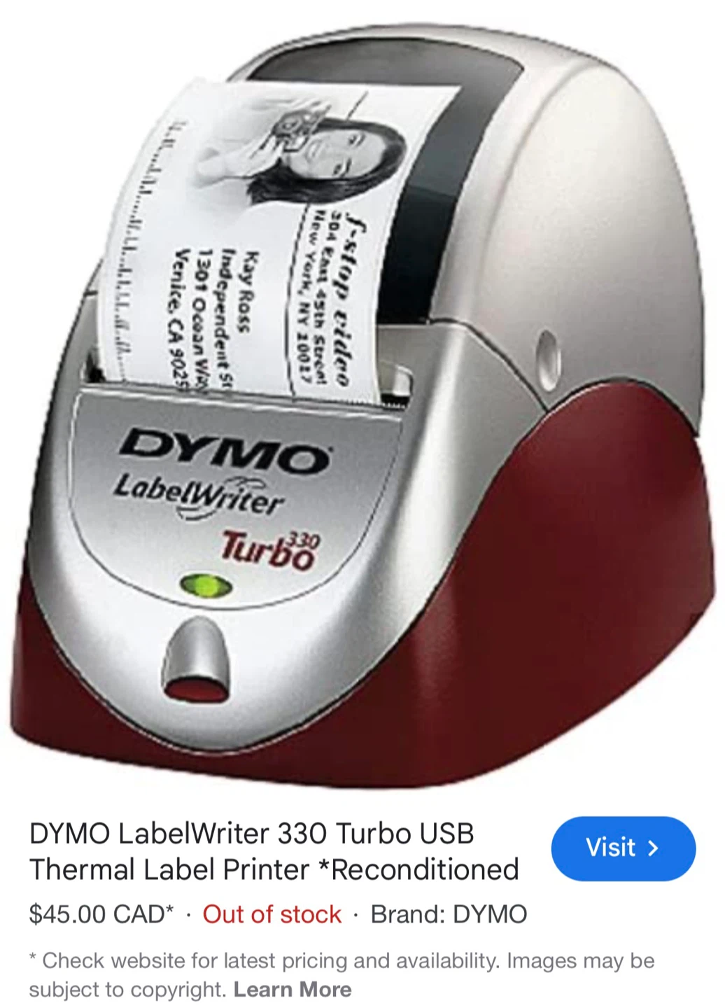 DYMO LabelWriter 330 Turbo Thermal Label Printer