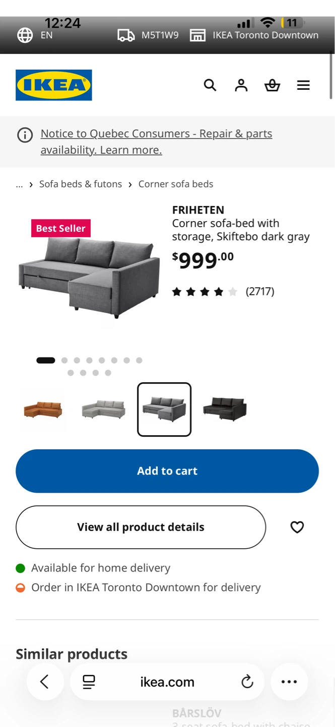 IKEA FRIHETEN Corner Sofa Bed - Dark Grey - photo 2