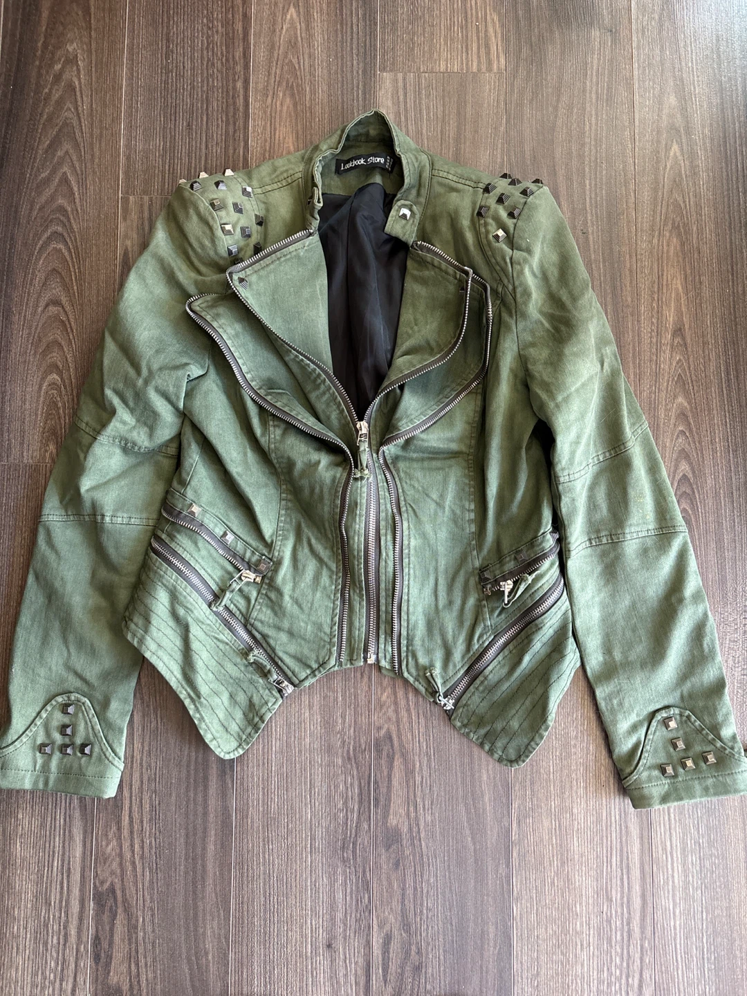 Lookbook Store Green Studded Moto Jacket