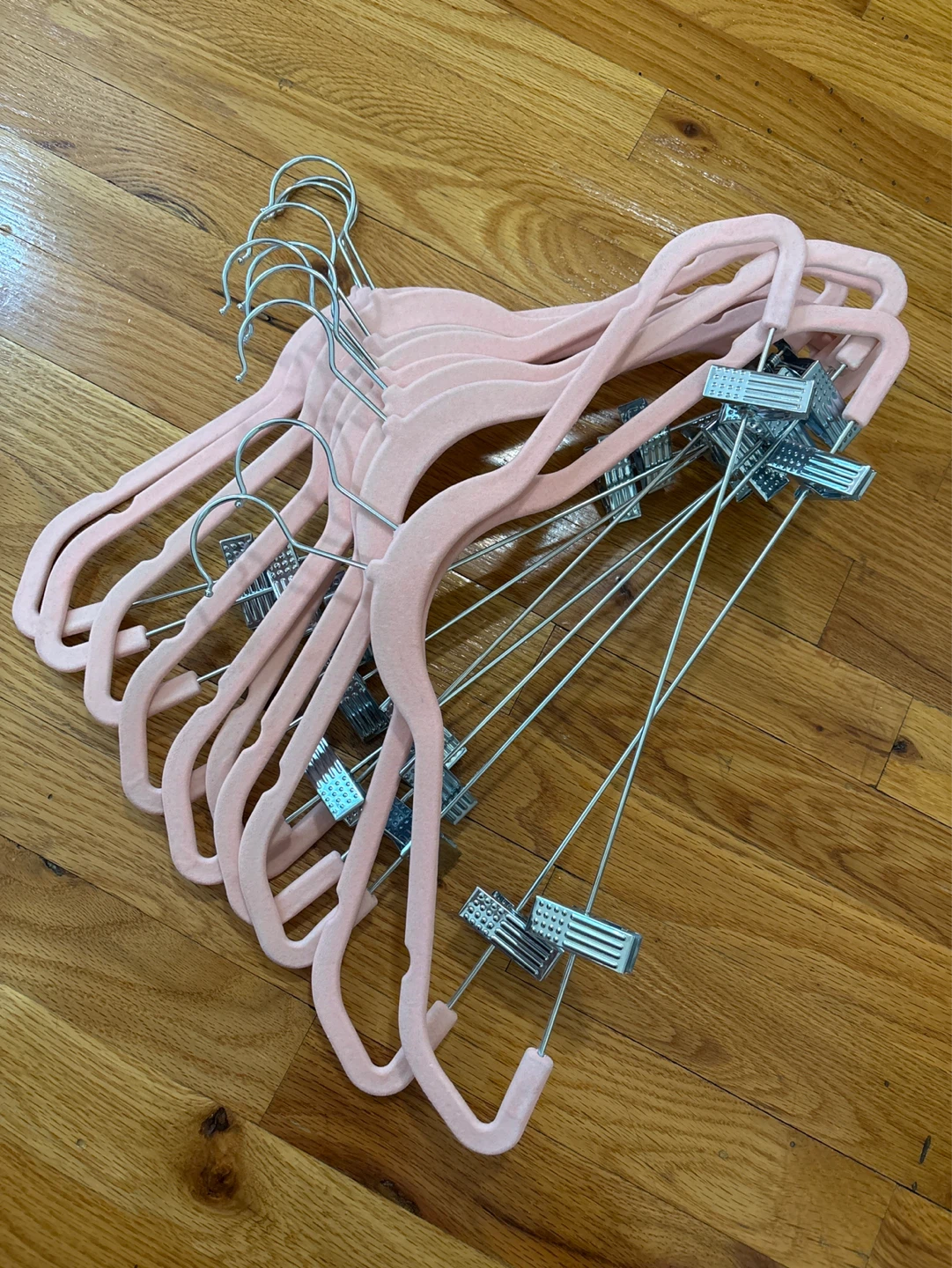 Set of 10 Pink Velvet Hangers with Clips