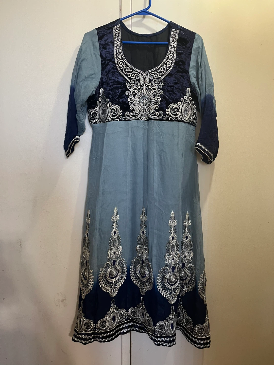 Embroidered Blue Kurti with Dupatta and Pants
