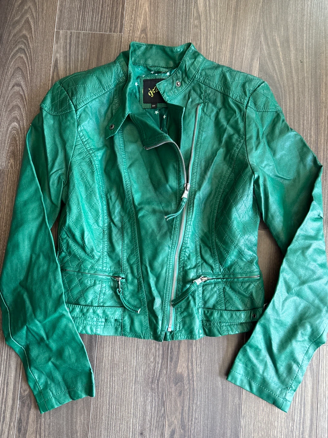 g:21 Green Faux Leather Moto Jacket