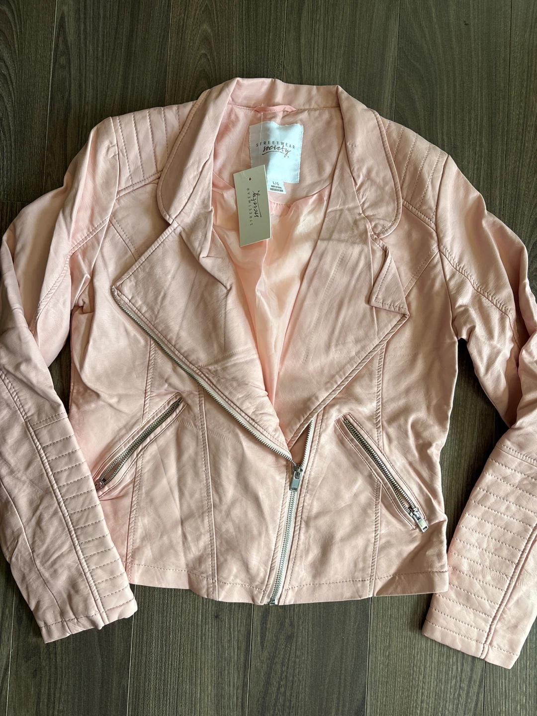 Streetwear Society Pink Faux Leather Moto Jacket