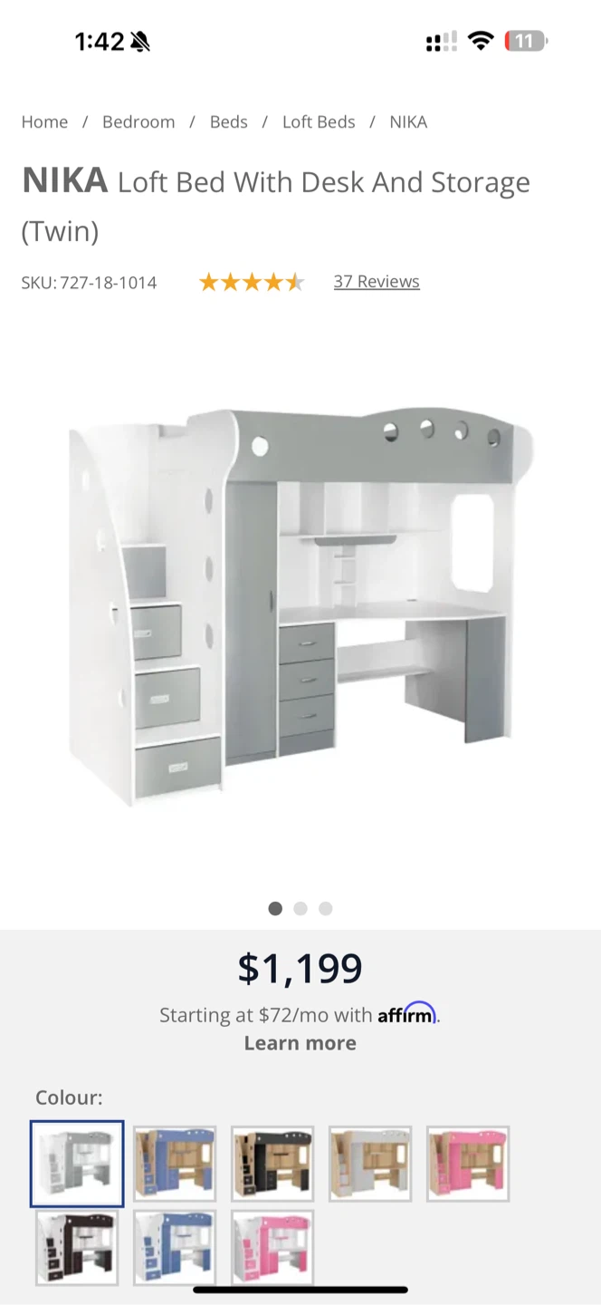 NIKA Loft Bed With Desk and Storage (Twin)