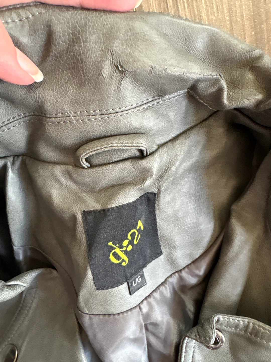 G21 Grey Faux Leather Biker Jacket - Size L - photo 2