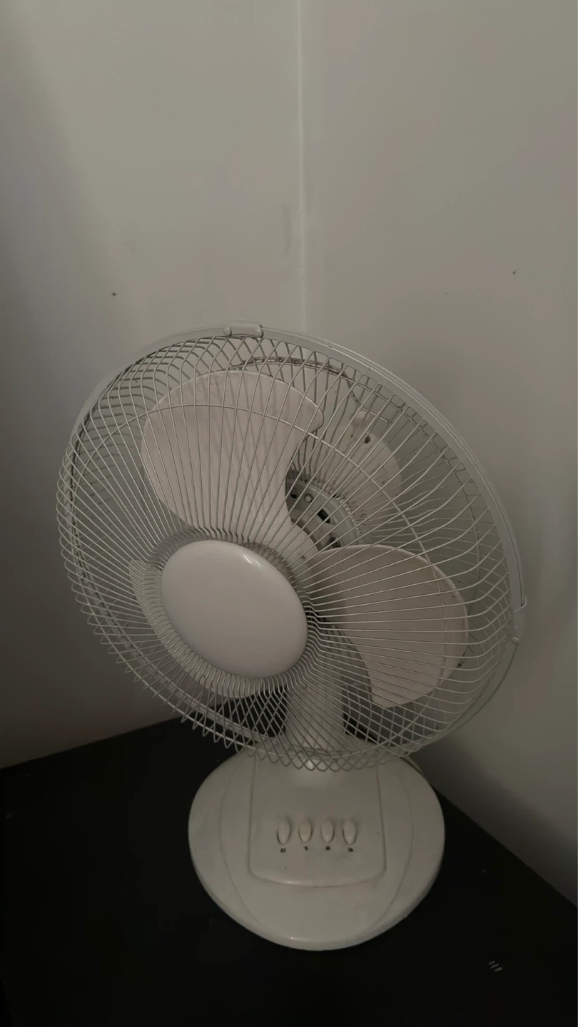 White oscillating desk fan