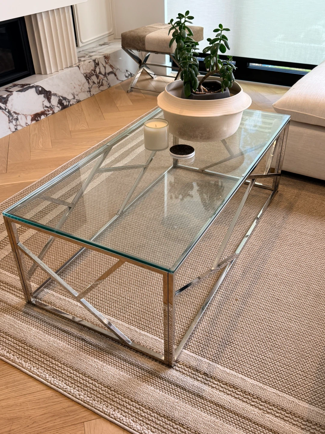 Glass Top Coffee Table with Chrome Base - photo 2