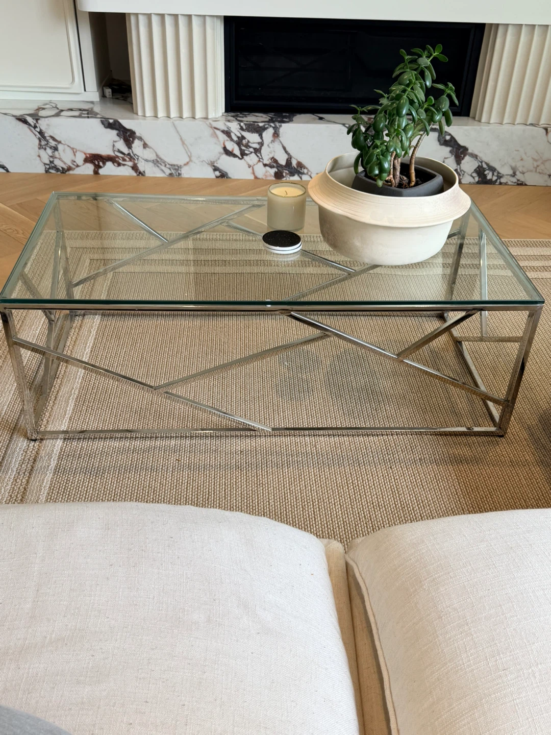 Glass Top Coffee Table with Chrome Base