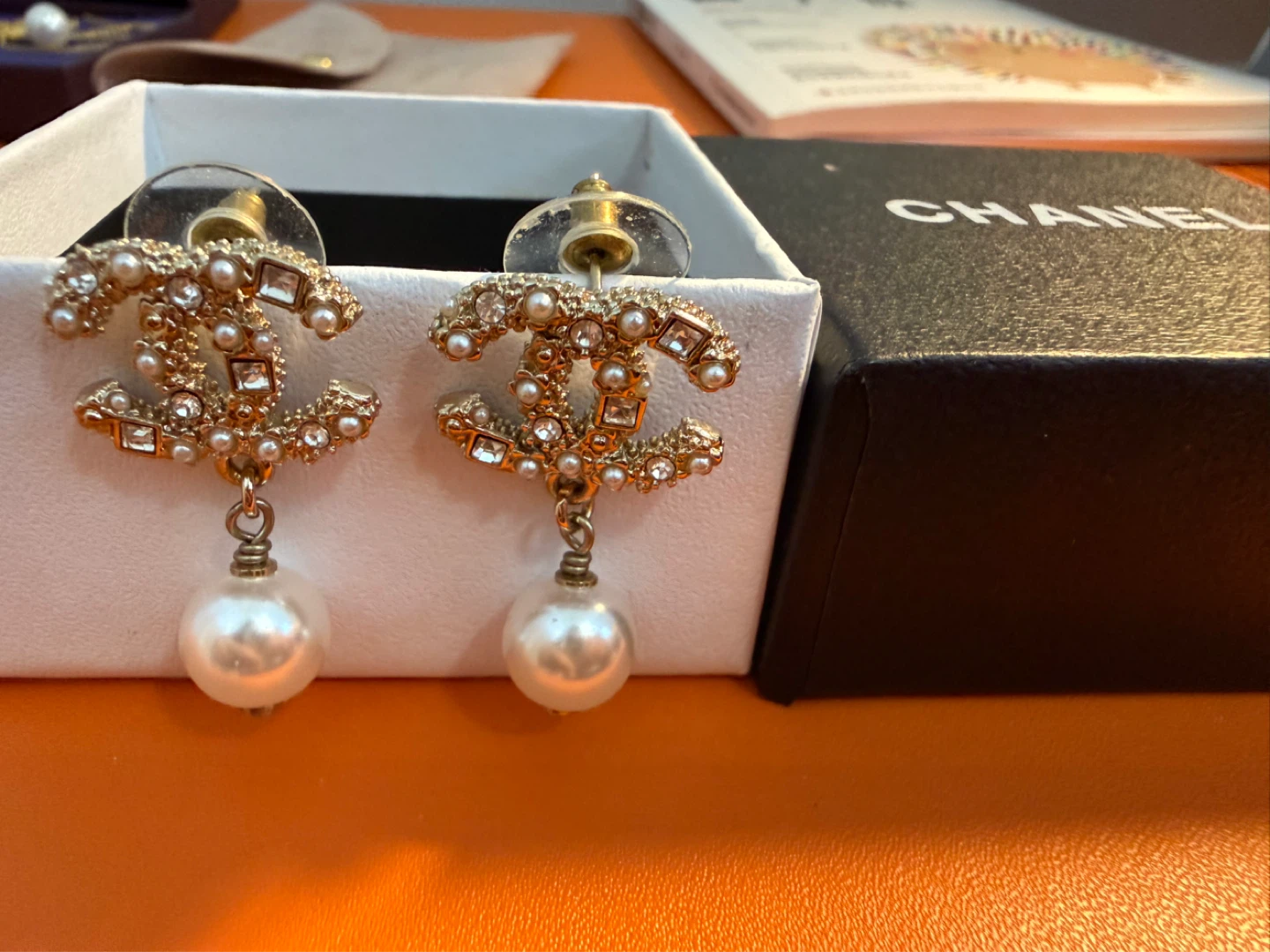 Chanel CC Pearl Drop Earrings