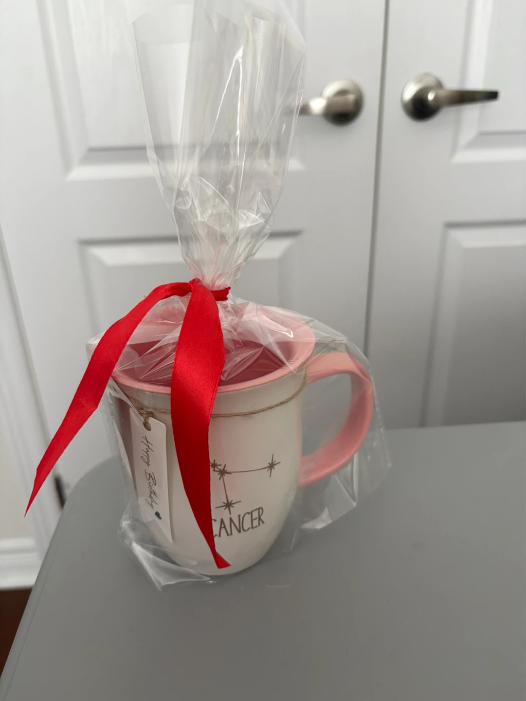 Cancer Zodiac Mug with Happy Birthday Tag