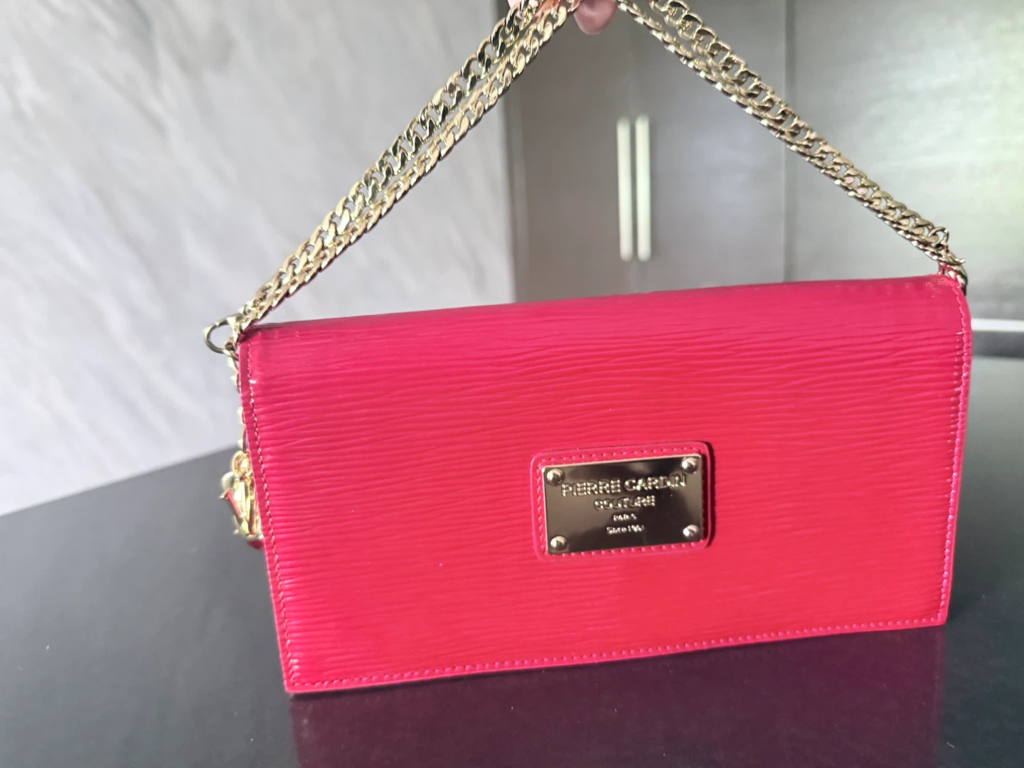 Pierre Cardin red Clutch with Gold Chain
