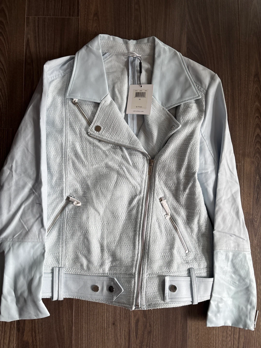 Calvin Klein Light Blue Moto Jacket - Size M