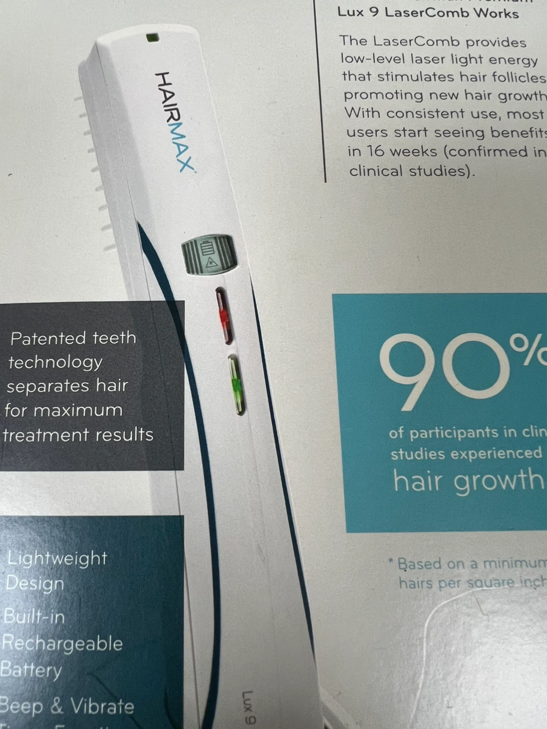 HairMax Premium Lux 9 LaserComb Hair Growth Device