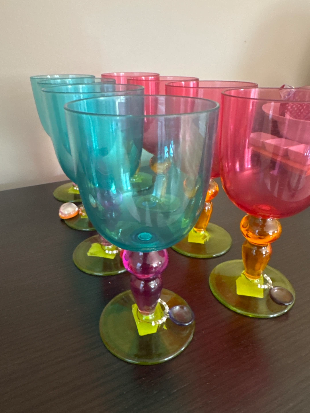 Set of 6 Coloured  Plastic Wine Glasses - photo 3