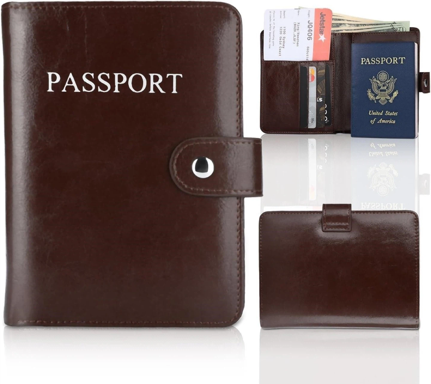 1 box- 80 pcs Brown Leather Passport Holder Wallet - photo 2