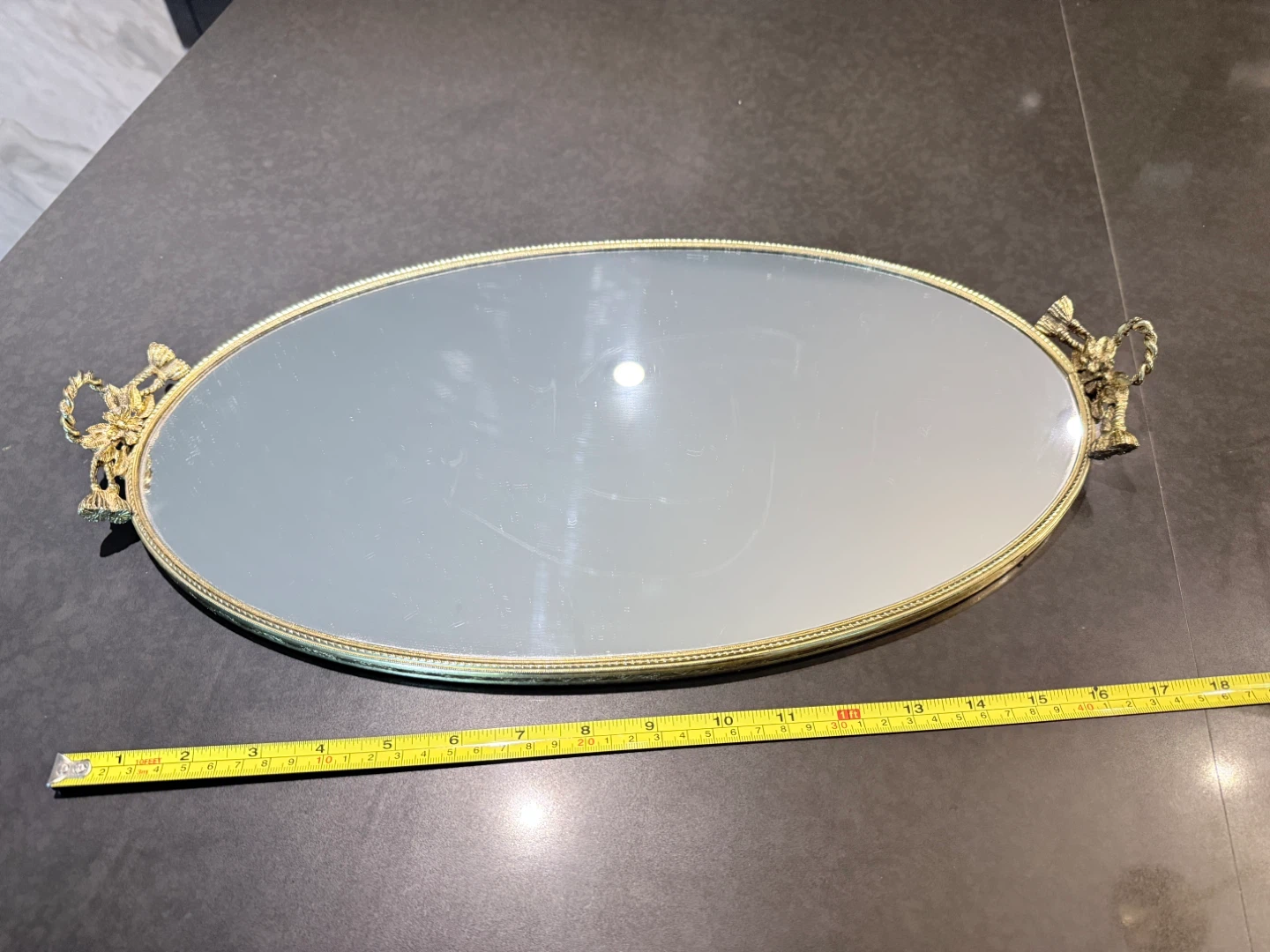 Vintage Oval Mirrored Tray with Handles