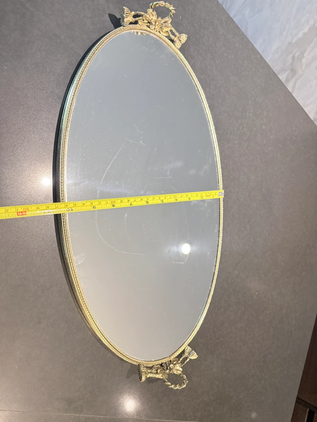 Vintage Oval Mirrored Tray with Handles - photo 3