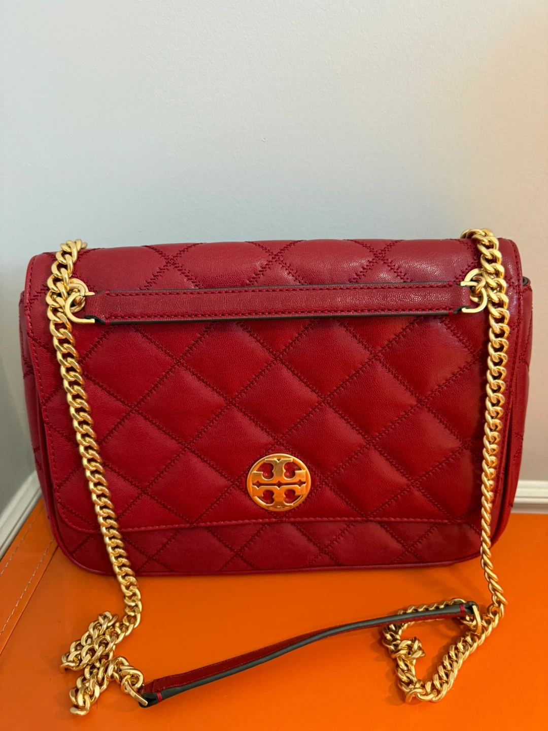 Tory Burch Kira Chevron Small Shoulder Bag Red Leather