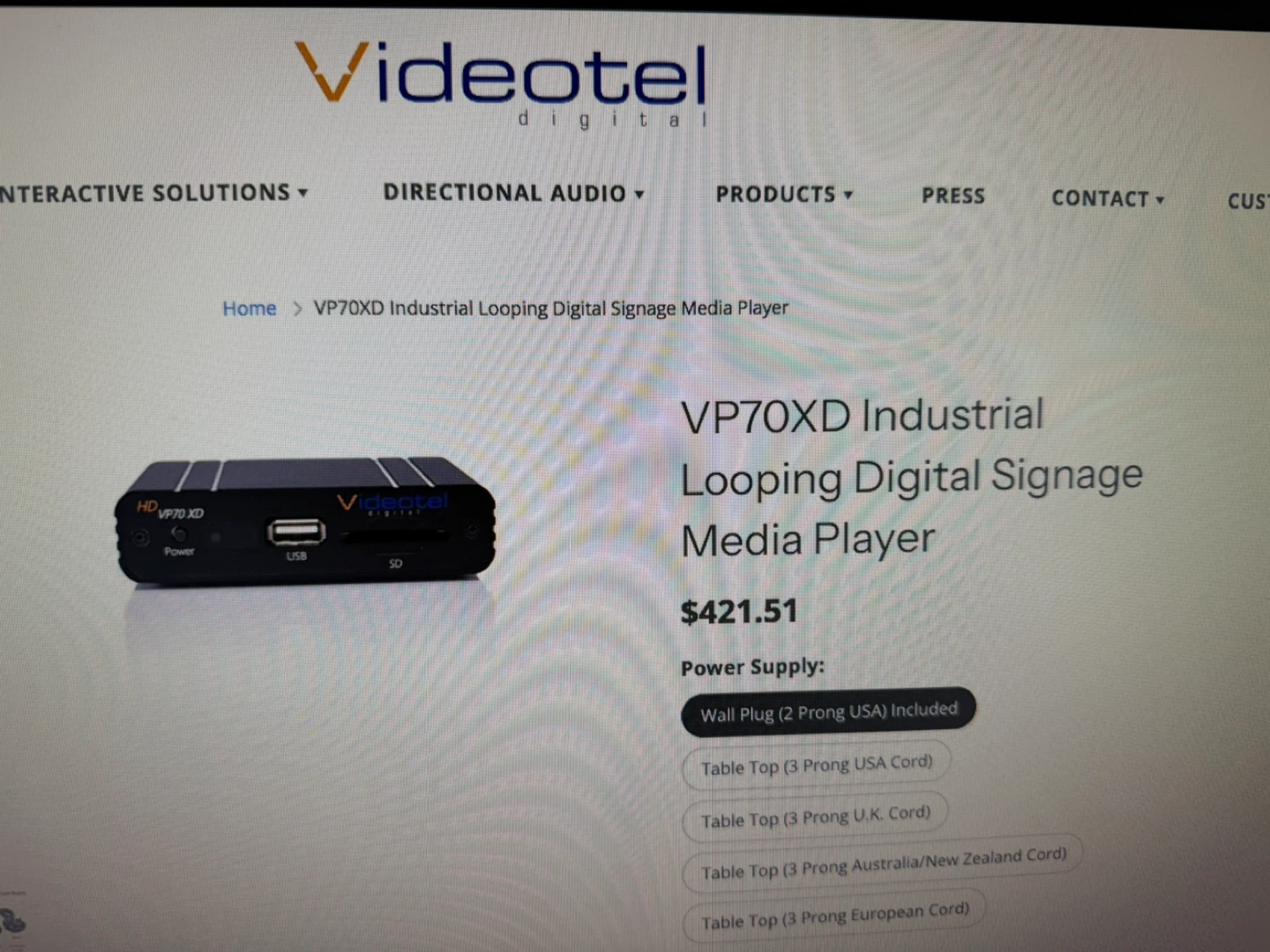 Videotel VP70XD Industrial Looping Digital Signage Media Player