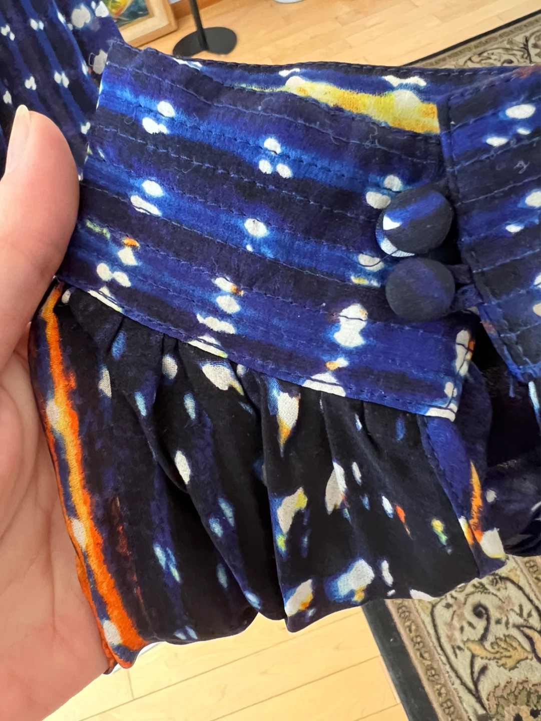 Parker Blue Abstract Print V-Neck Dress Size S - photo 5