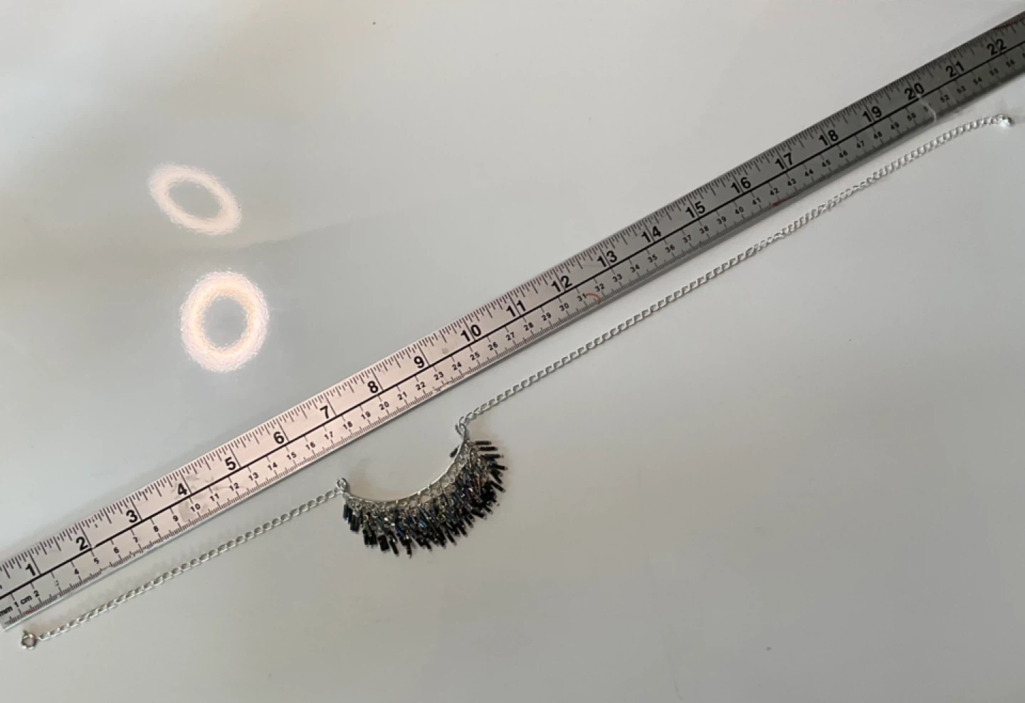Iridescent Beaded Fringe Necklace Silver Tone - photo 5
