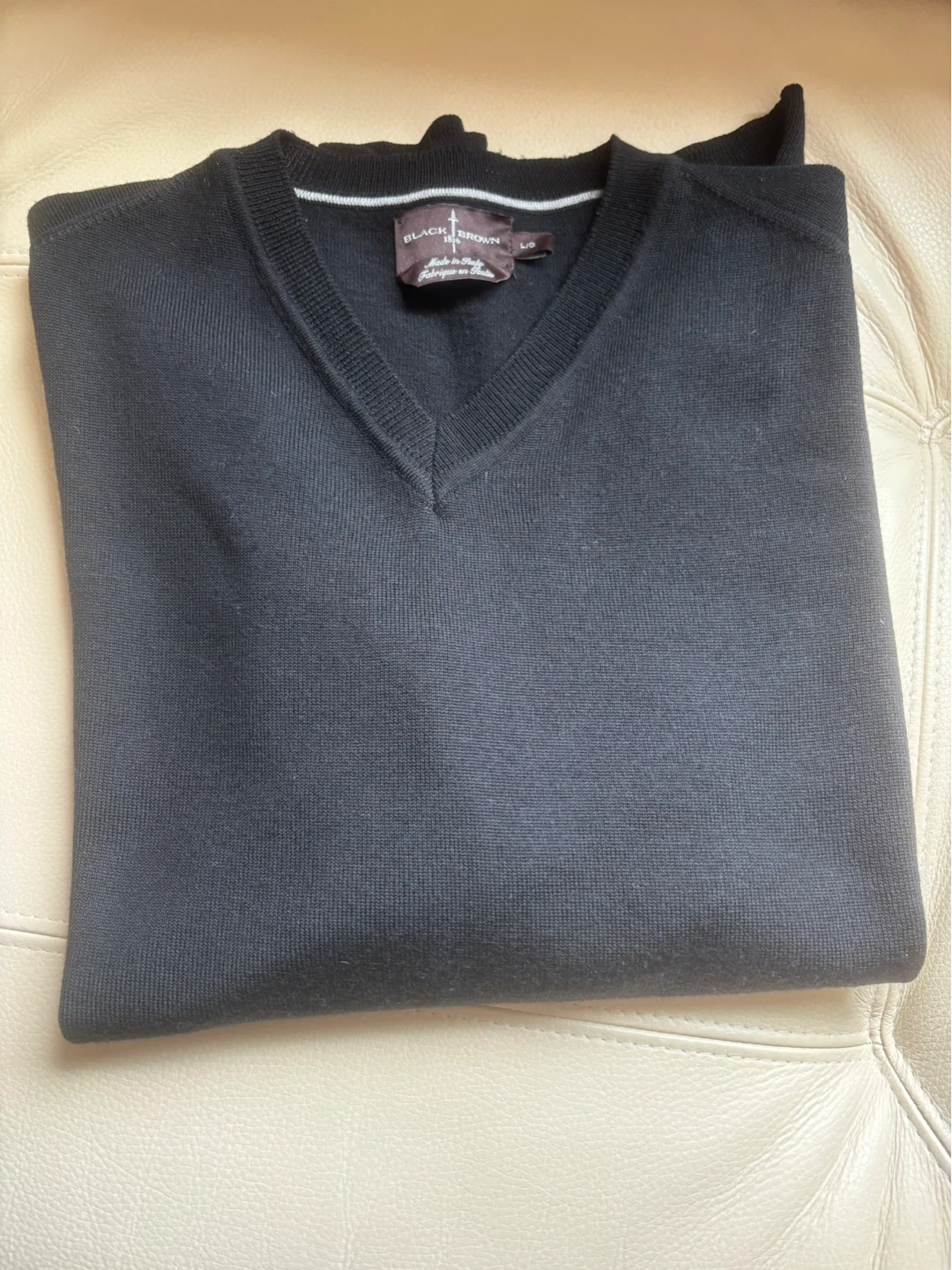 Black Brown 1826 V-Neck Sweater black lambs wool Large - photo 2