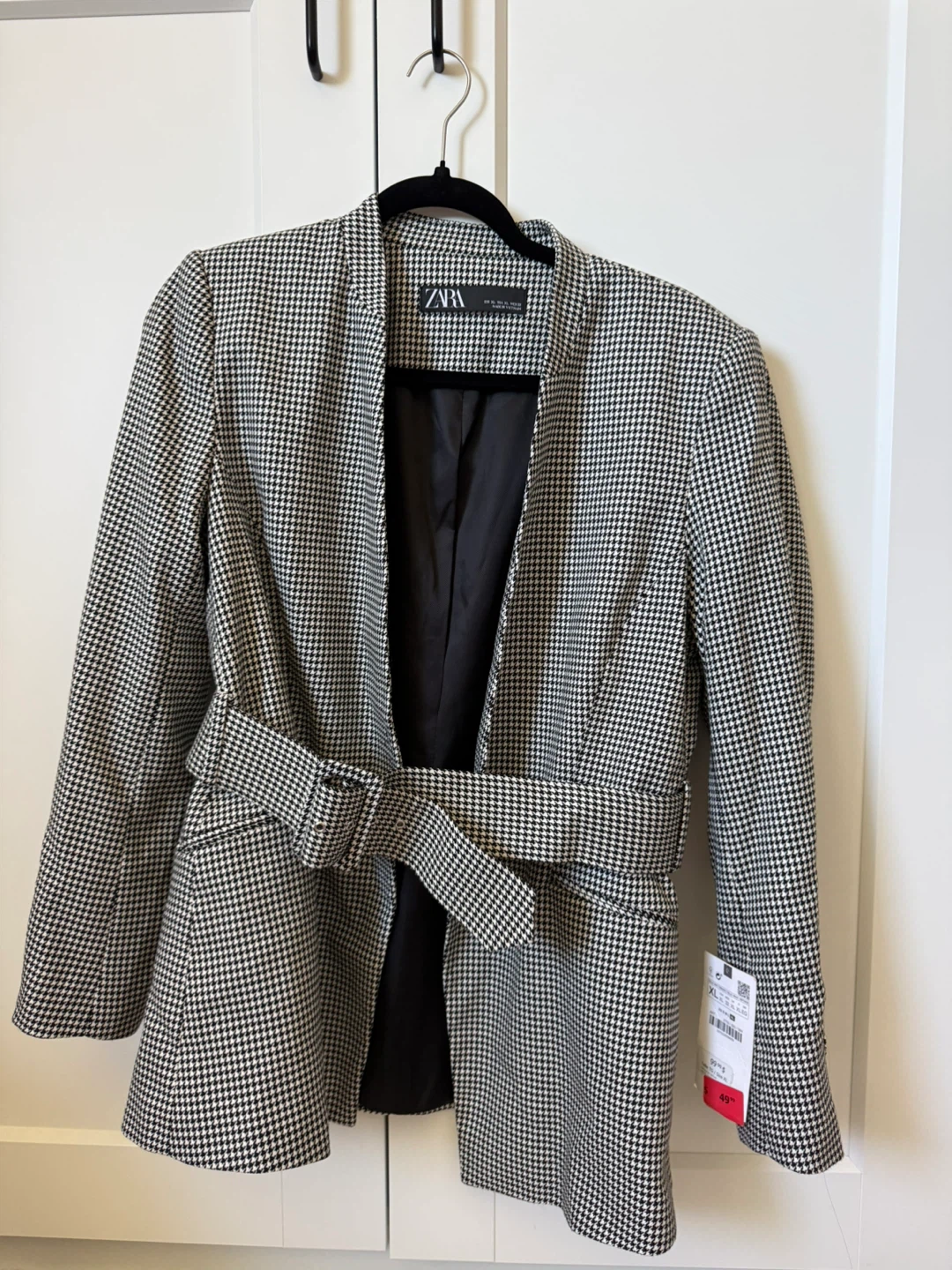 ZARA Houndstooth Belted Blazer