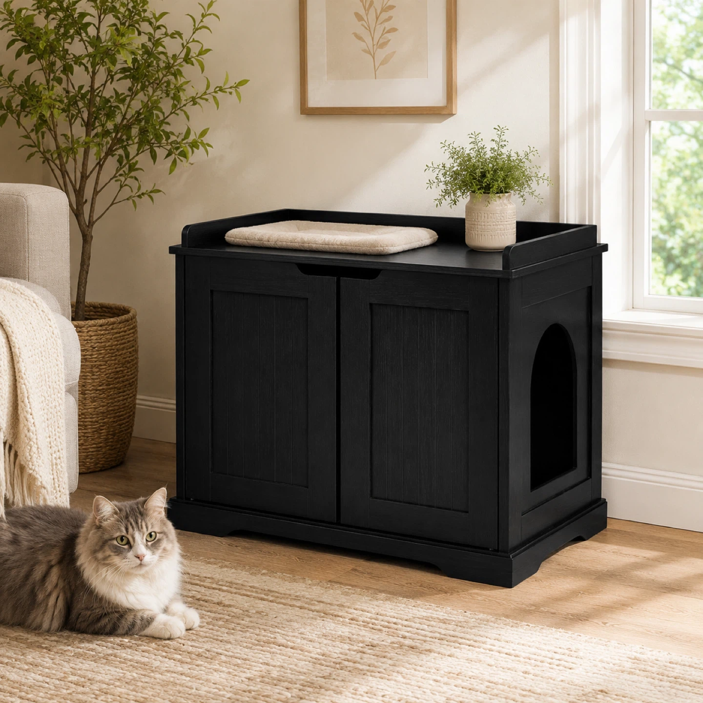 Hidden Cat Litter Box Cabinet / Cat House – Black
