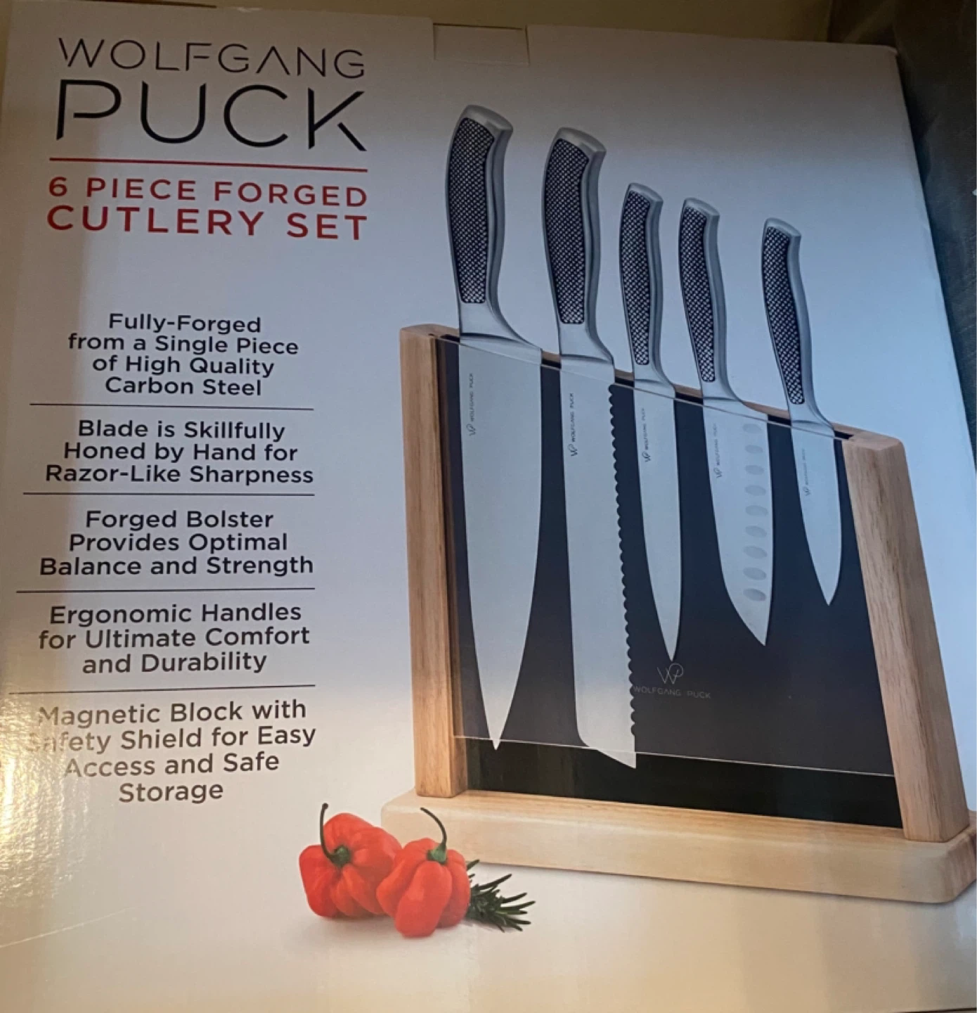 Wolfgang Puck 6 Piece Forged Cutlery Set with Magnetic Block