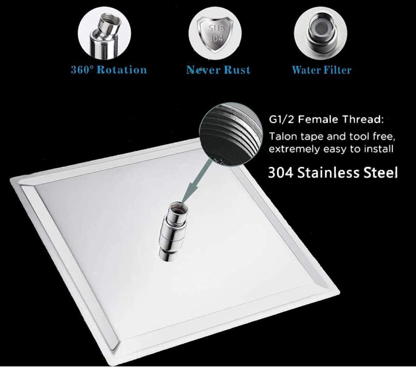 Square Shower Head with Touch to Clean Nozzles - photo 4