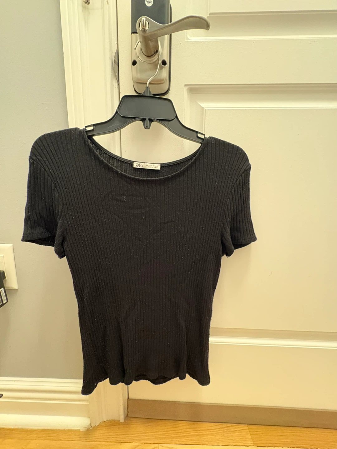 Black Ribbed Knit T-Shirt