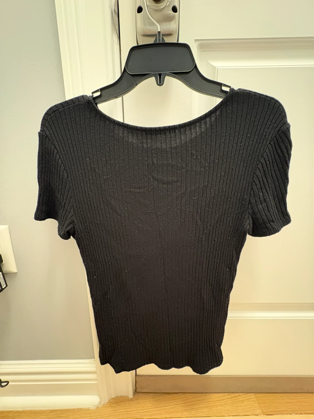 Black Ribbed Knit T-Shirt - photo 2