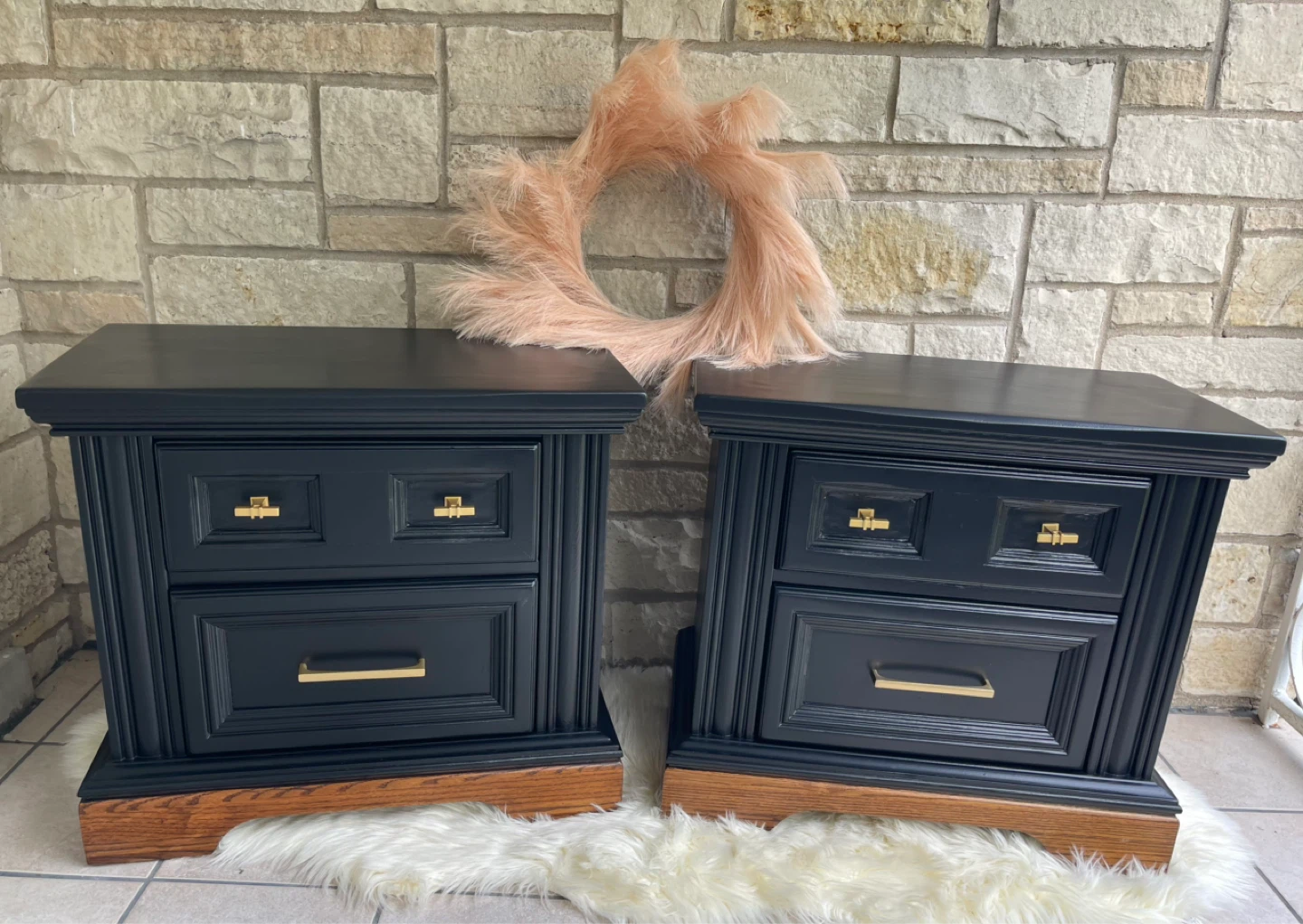 Timeless Set of nightstands Two Tone Black and Wood