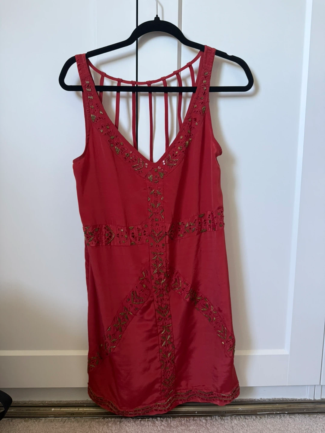 Red Beaded Embellished Mini Dress