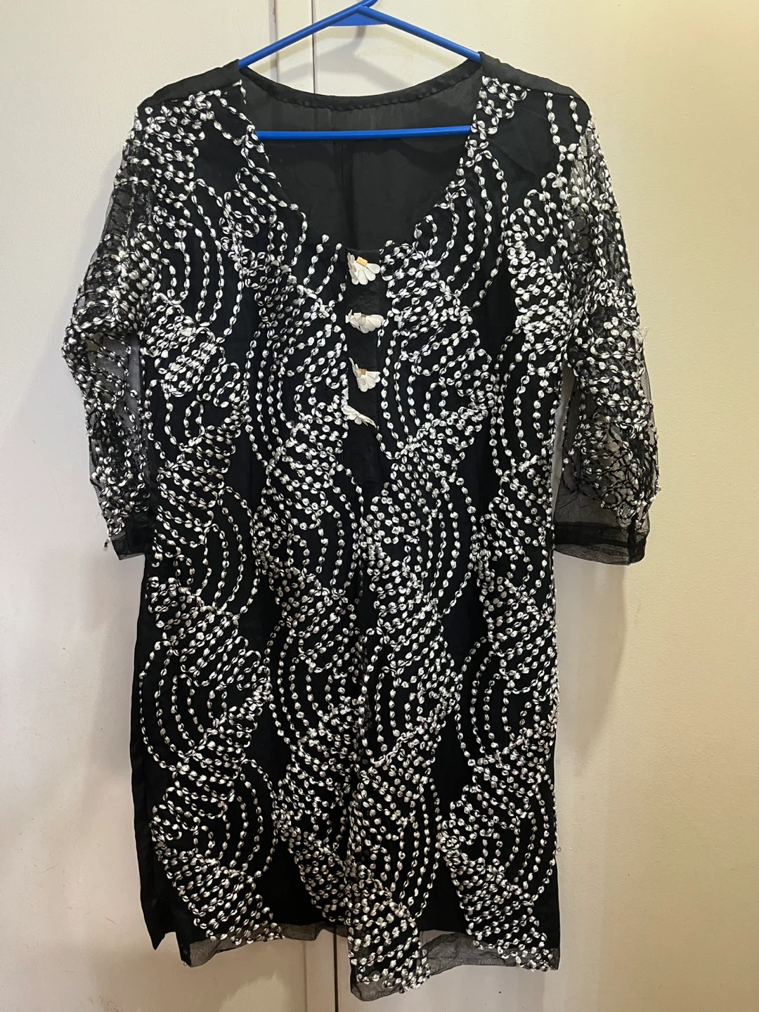 Black Kurti with White Embellishments