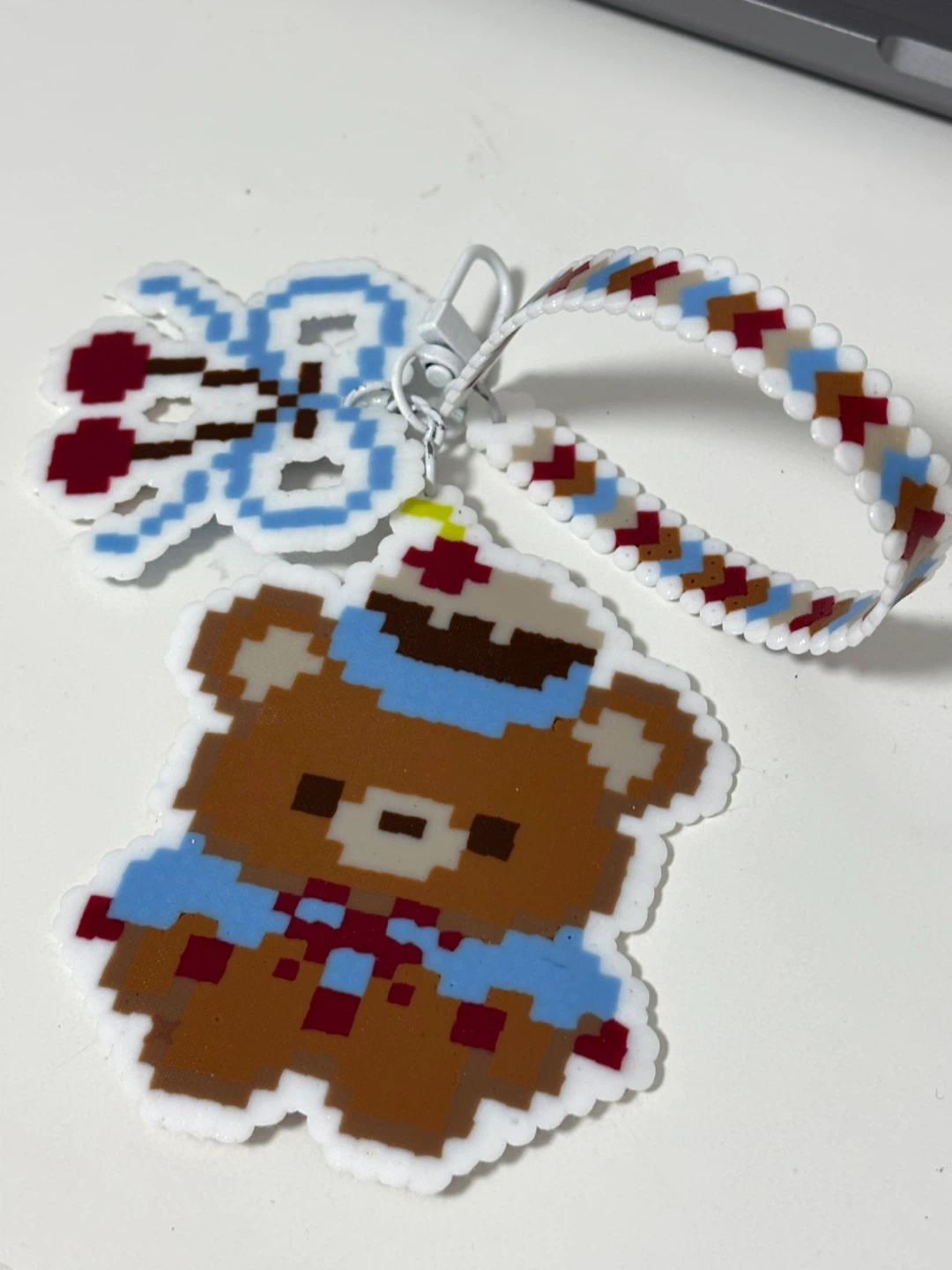 Pixel Art Bear Keychain with Strap - photo 3