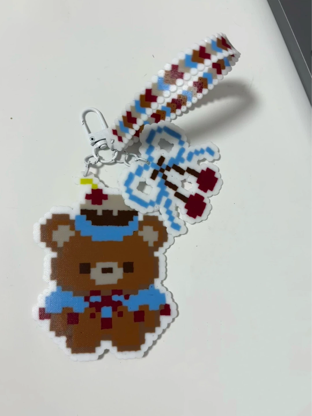 Pixel Art Bear Keychain with Strap