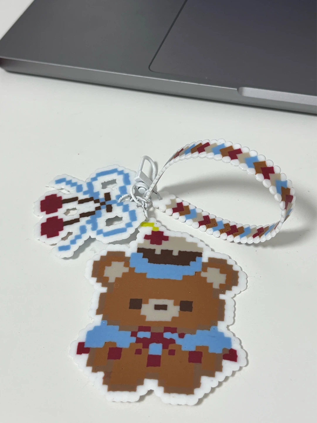 Pixel Art Bear Keychain with Strap - photo 2