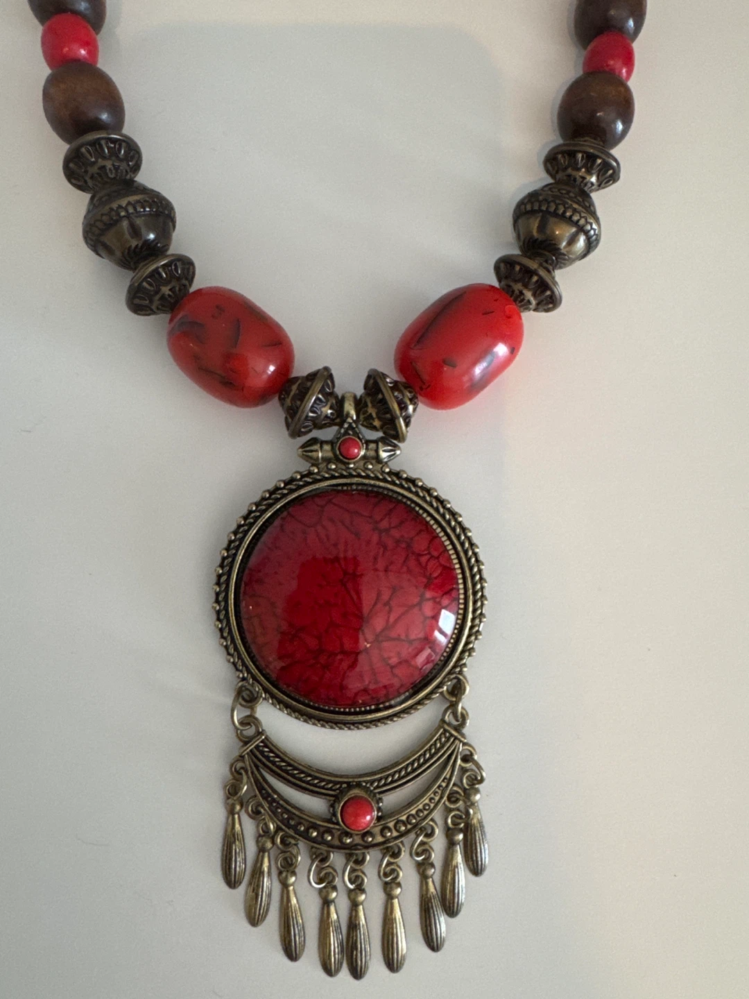 Red Bohemian Tibetan Oversized Necklace