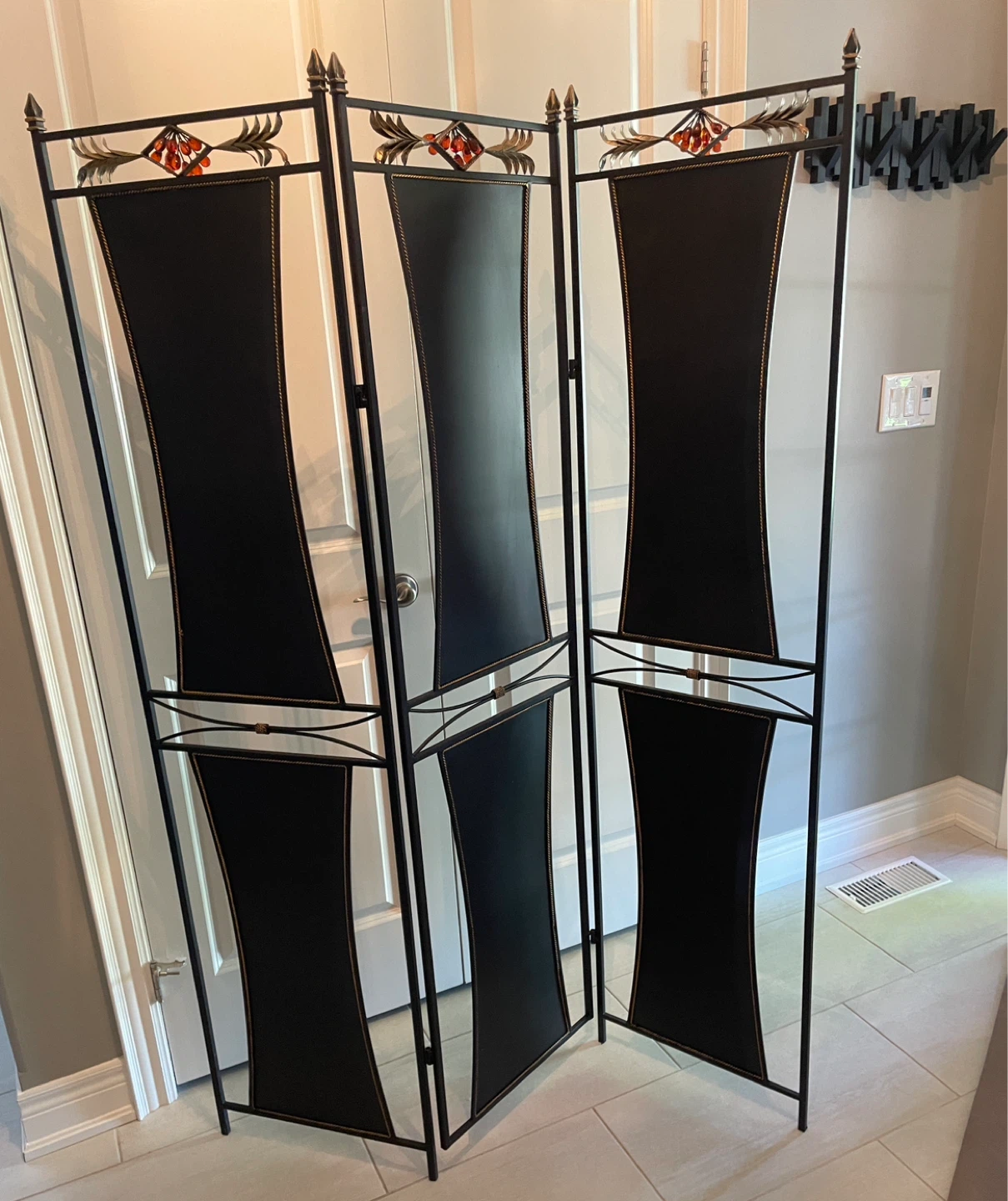 3 panel Metal Divider with Amber stones