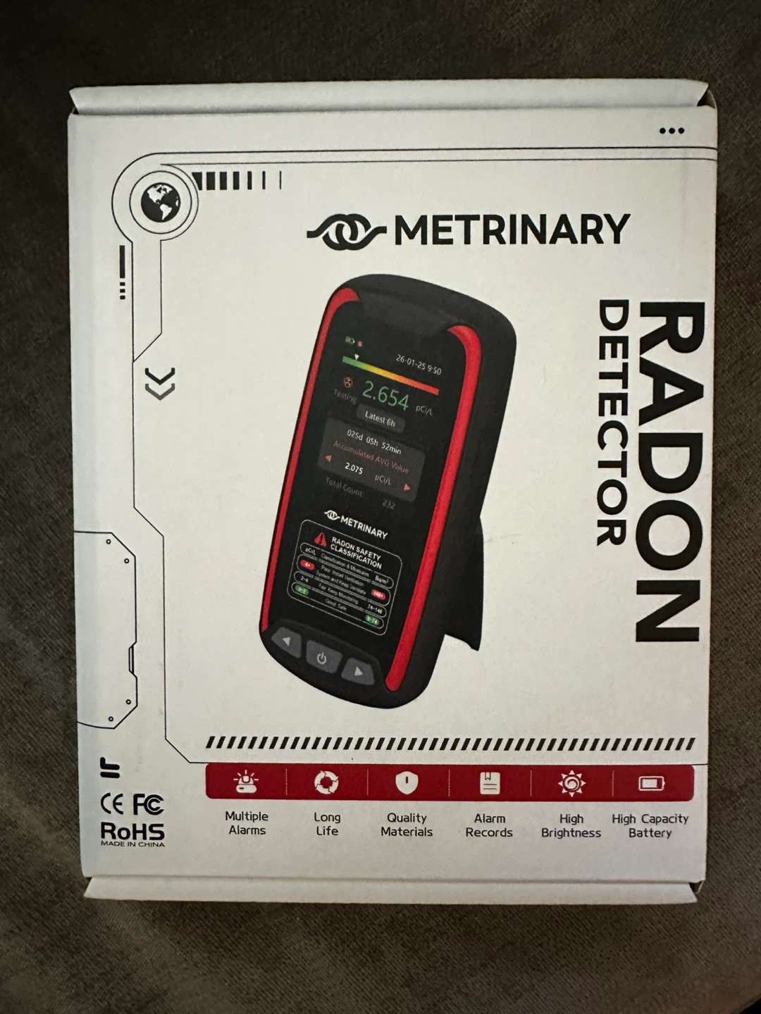METRINARY Rechargeable Digital Radon Detector & Monitor