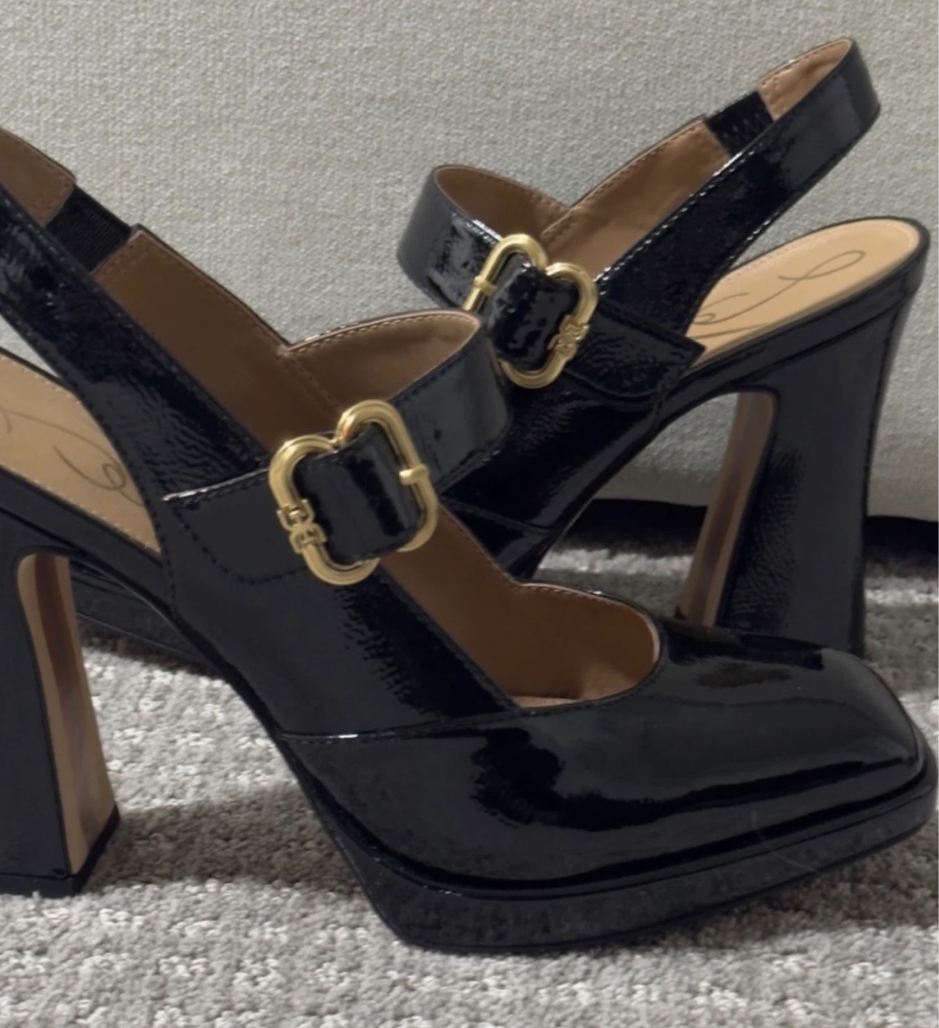 Sam Edelman Black Patent Leather Slingback Heels