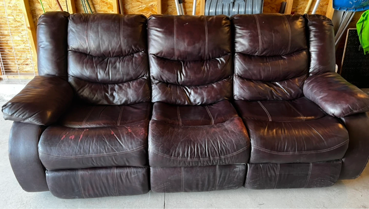 Dark Brown Leather Reclining Sofa
