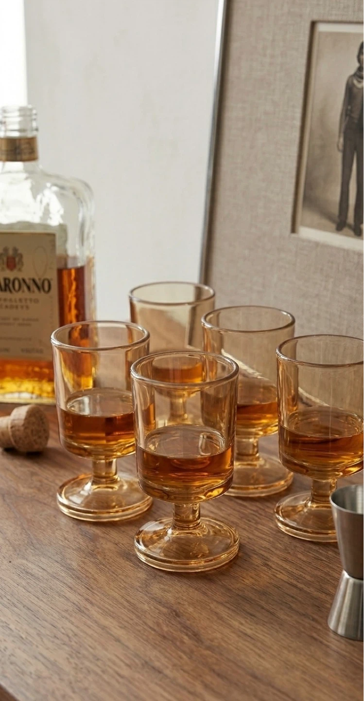 Vintage Amber Glass Footed Liquor Glasses - photo 3