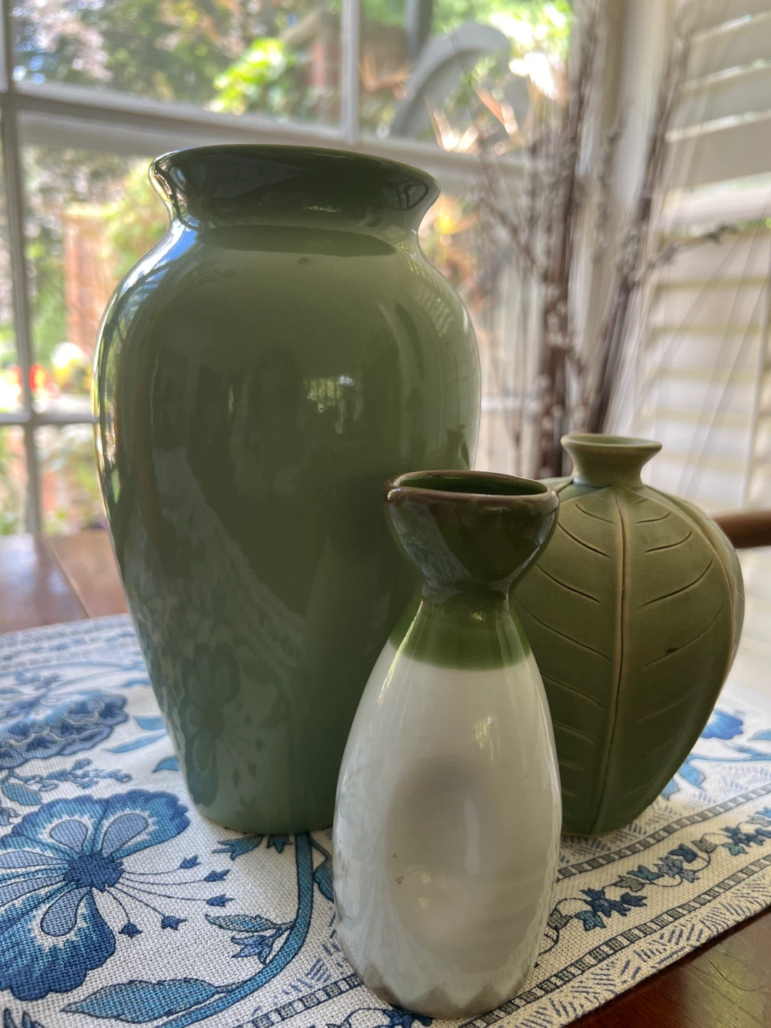 Set of 3 Green Ceramic Vases