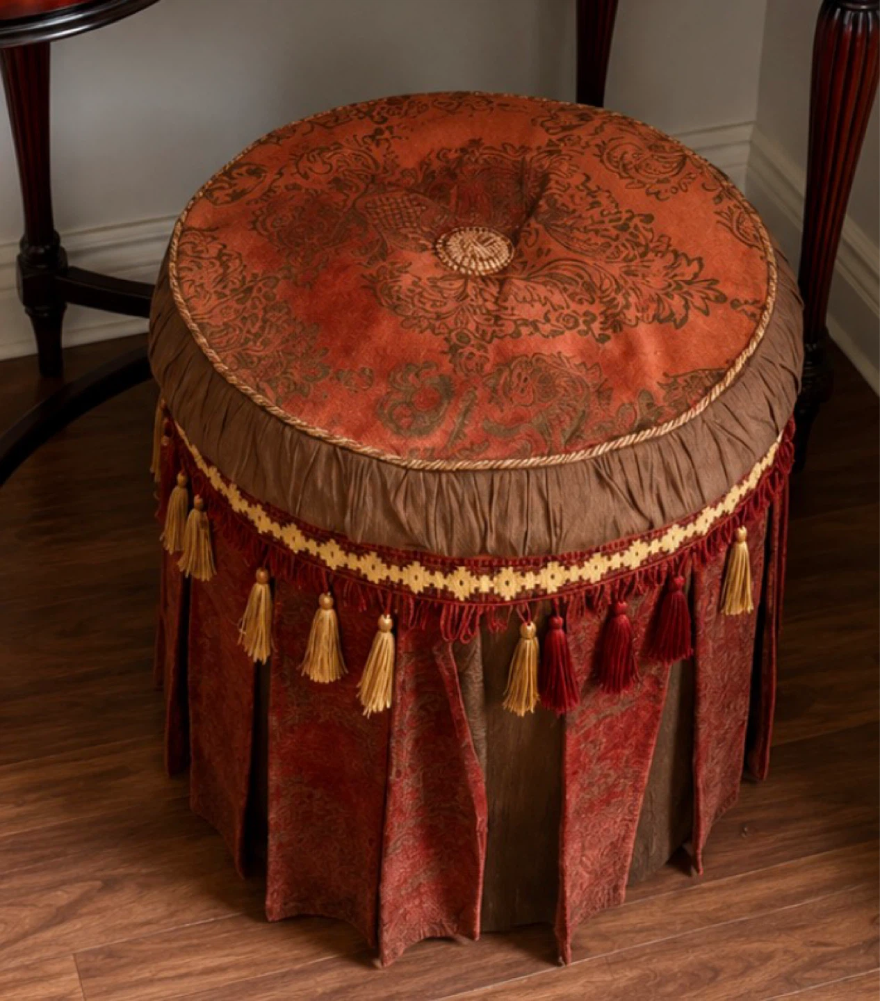 Dark Wood Vanity Table with Mirror and Stool - photo 3
