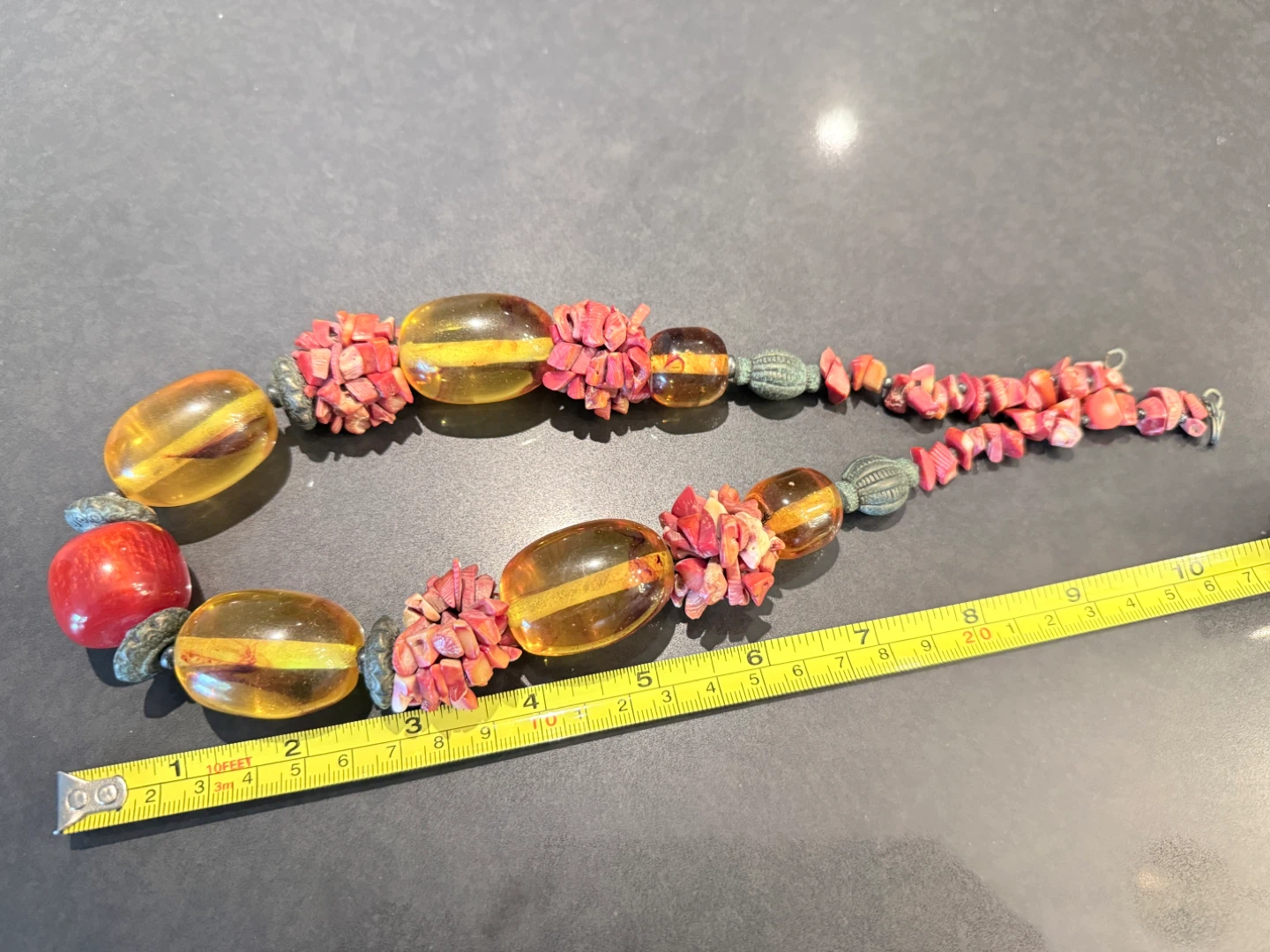 Chunky Statement Necklace with Amber and Coral Beads - photo 5